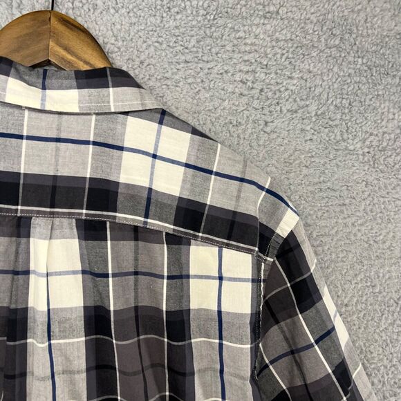 American Eagle Shirt Mens Large Gray Blue White Plaid Checkered Button Down Logo - Picture 10 of 11